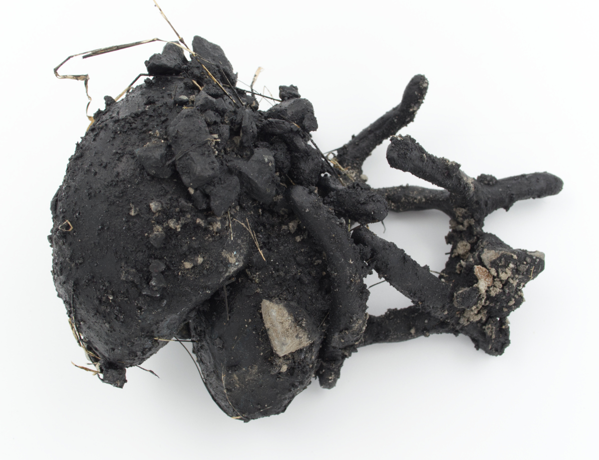 Devious Frequency 6, 2022: air-dry clay, dirt, rocks, grass, pva, acrylic paint, 6 inches x 3 inches x 4 inches