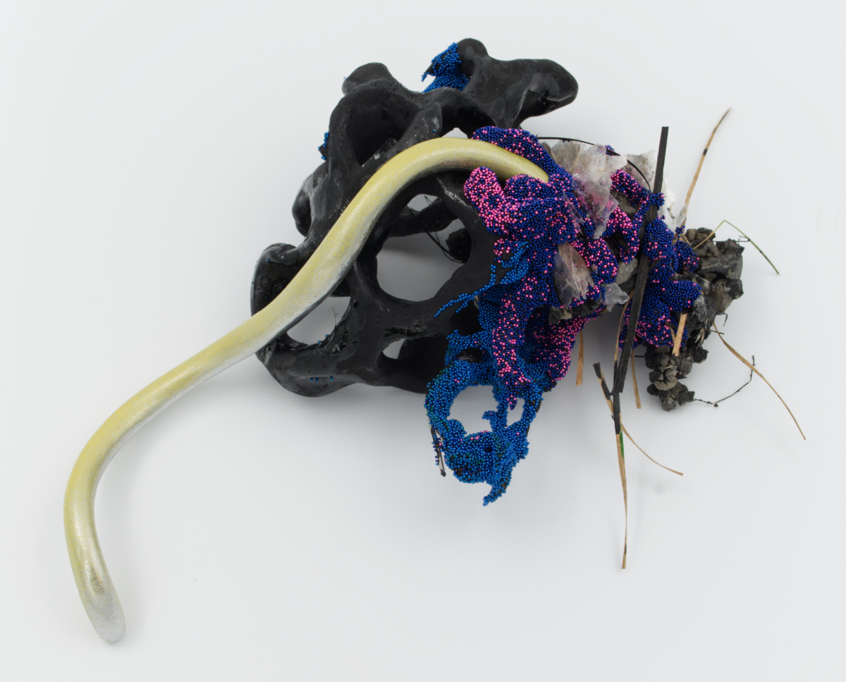 Devious Frequency 14, 2022: silicone, air-dry clay, stoneware, resin, glass, pva, mica, acrylic paint, dirt, rocks, grass, 6 inches x 5 inches x 3 inches