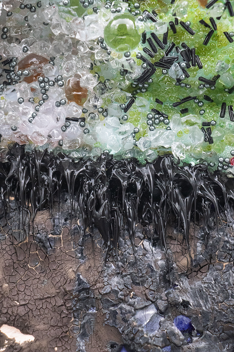 Shard No. 3 from the Watery Eye Gate Talisman, detail, 2025: glazed ceramic, silicone, foam, watercolor, epoxy, polyurethane, acrylic, glass, 14 inches x 8 inches x 10 inches