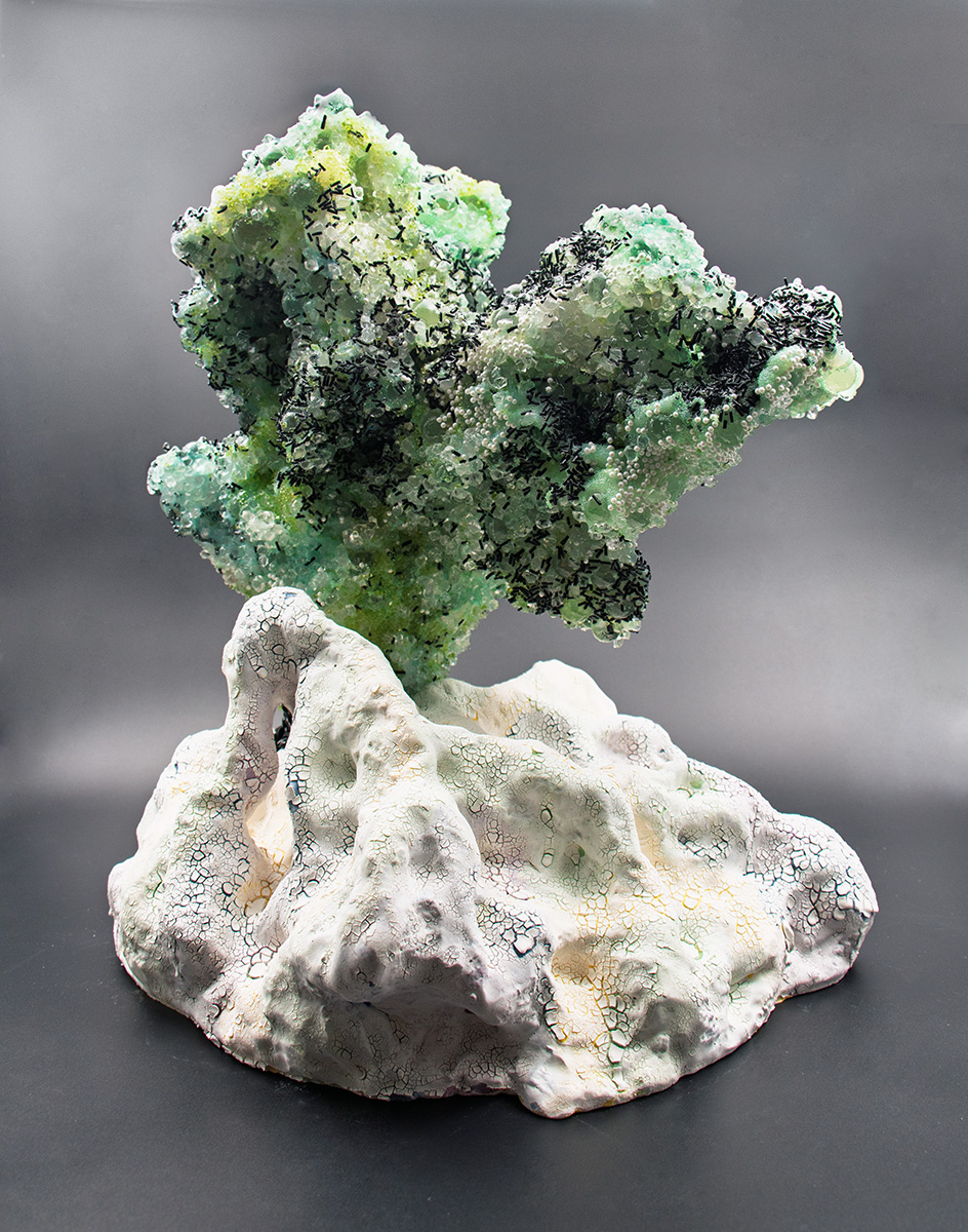 Shard No. 8 from the Watery Eye Gate Talisman, 2025: glazed ceramic, silicone, aluminum foil, wood, epoxy, polyurethane, acrylic, glass, 19 inches x 16 inches x 18 inches