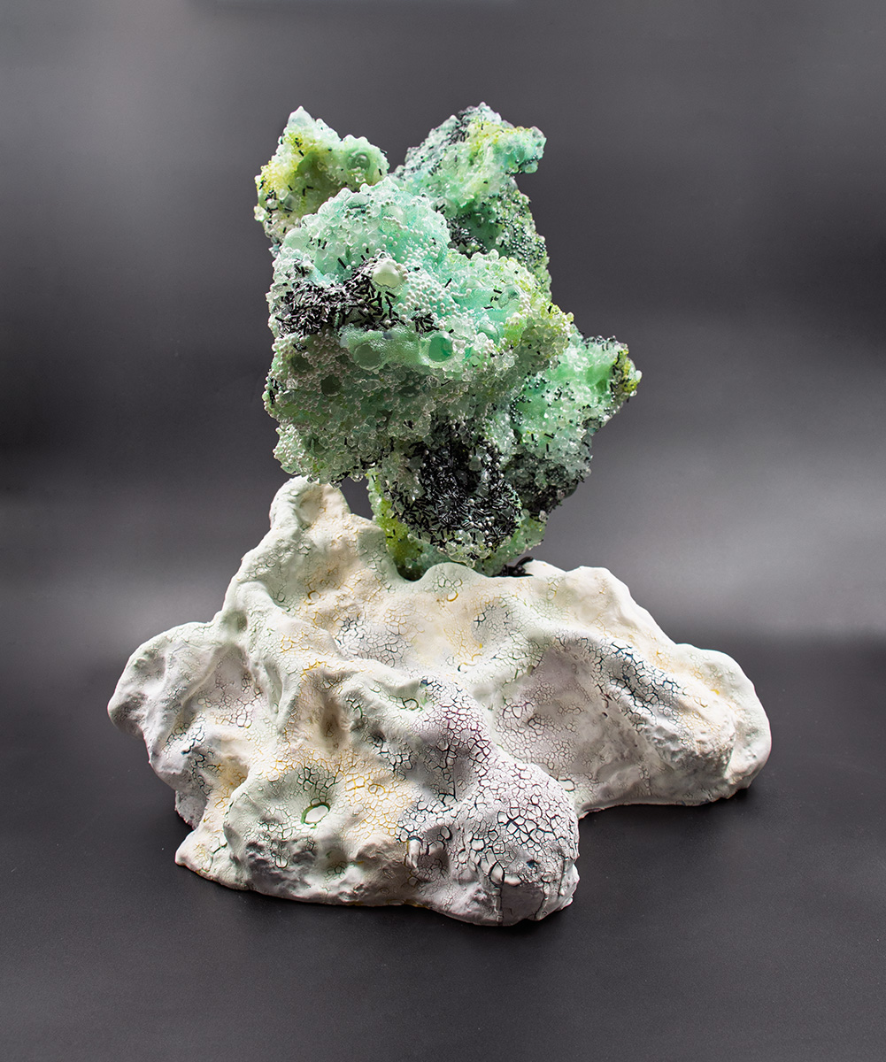 Shard No. 8 from the Watery Eye Gate Talisman, 2025: glazed ceramic, silicone, aluminum foil, wood, epoxy, polyurethane, acrylic, glass, 19 inches x 16 inches x 18 inches