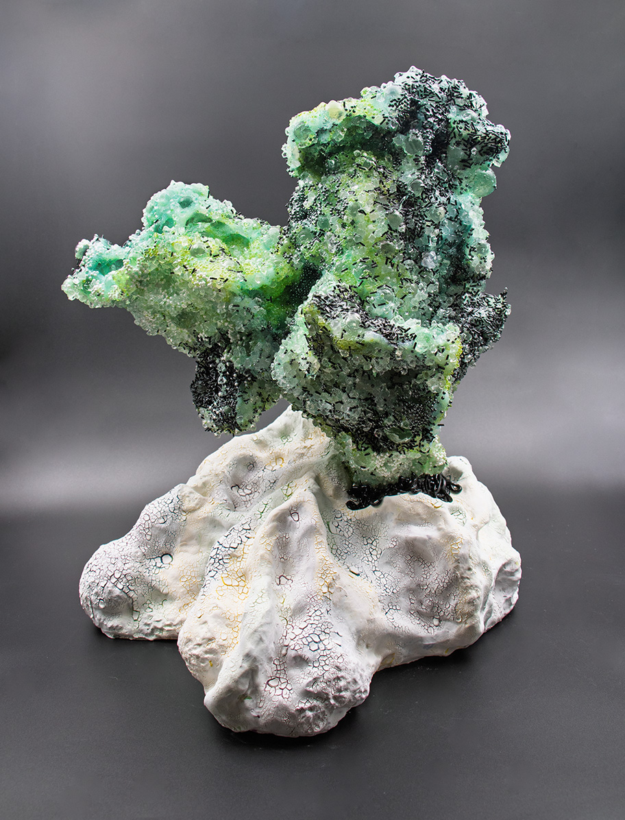 Shard No. 8 from the Watery Eye Gate Talisman, detail, 2025: glazed ceramic, silicone, aluminum foil, wood, epoxy, polyurethane, acrylic, glass, 19 inches x 16 inches x 18 inches